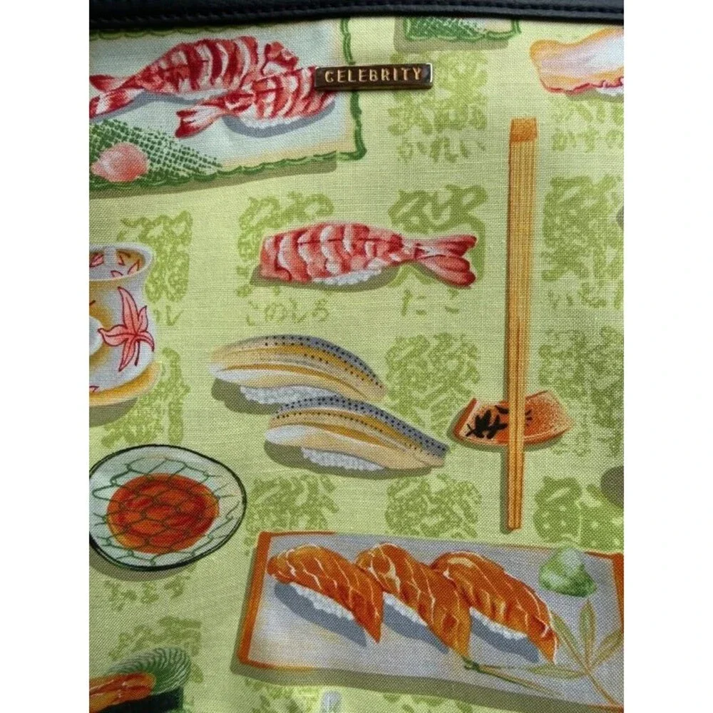 Sushi Print Purse by Celebrity Green Multi Color Black handle